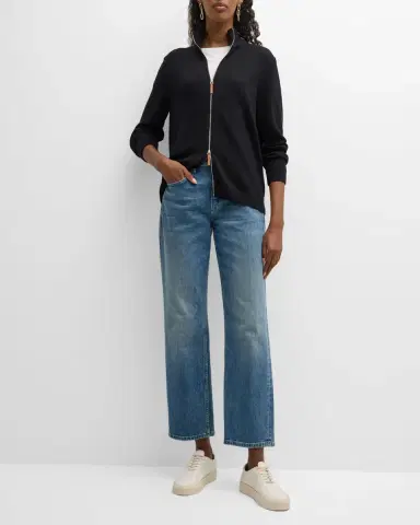 Lafayette 148 New York Cotton-Silk Tape Fitted Bomber Sweater | Thumbnail 2