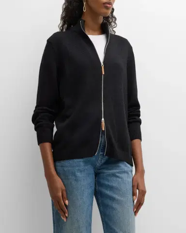Lafayette 148 New York Cotton-Silk Tape Fitted Bomber Sweater | Thumbnail 4