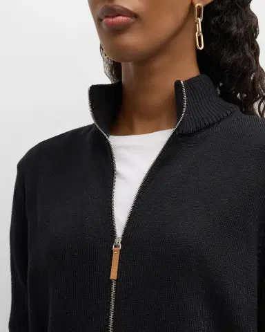 Lafayette 148 New York Cotton-Silk Tape Fitted Bomber Sweater | Thumbnail 5