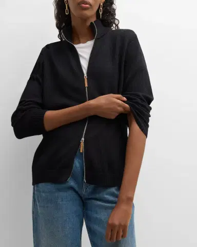 Lafayette 148 New York Cotton-Silk Tape Fitted Bomber Sweater | Thumbnail 7