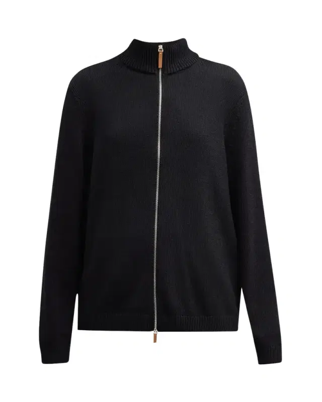 Cotton-Silk Tape Fitted Bomber Sweater