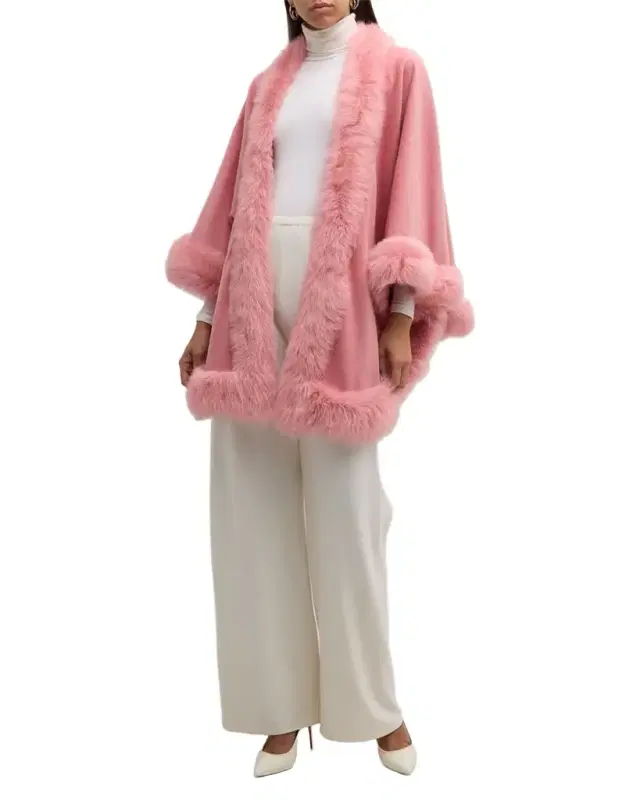 Gorski Cashmere Capelet with Lamb Shearling Trim