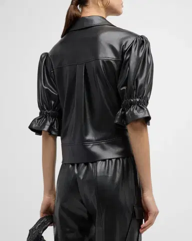 Cinq à Sept Holly Cropped Vegan Leather Jacket | Thumbnail 3 Cinq à Sept Holly Cropped Vegan Leather Jacket | Thumbnail 3