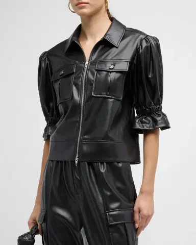 Cinq à Sept Holly Cropped Vegan Leather Jacket | Thumbnail 4 Cinq à Sept Holly Cropped Vegan Leather Jacket | Thumbnail 4
