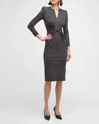 Giorgio Armani Tab-Front Gathered Jersey Sheath Dress | Thumbnail 2 Giorgio Armani Tab-Front Gathered Jersey Sheath Dress | Thumbnail 2