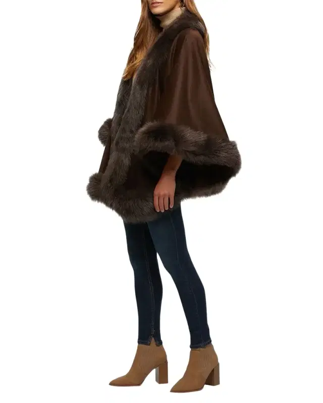Gorski Cashmere Capelet with Lamb Shearling Trim