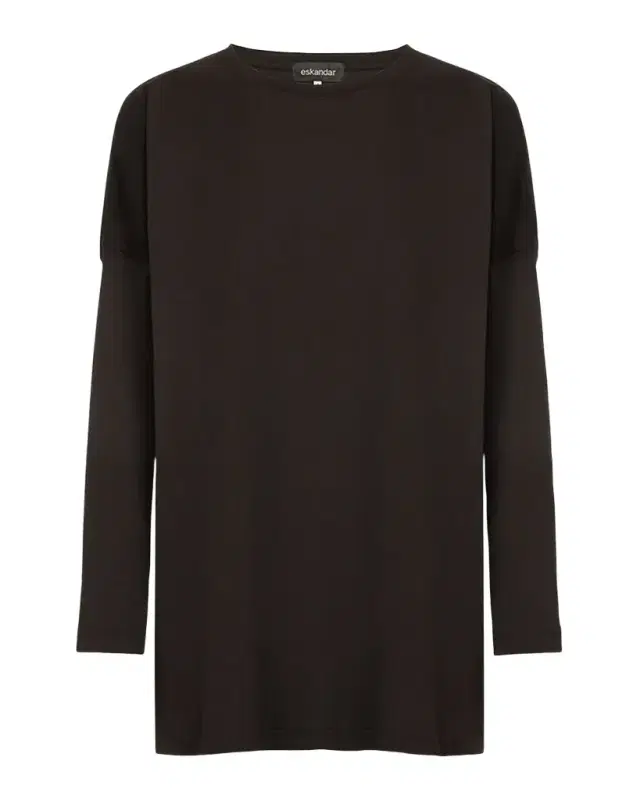 Eskandar Round Neck Long Sleeve Cotton T-Shirt