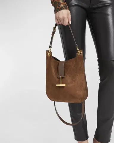 TOM FORD Tara Small Hobo Crossbody in Suede | Thumbnail 2