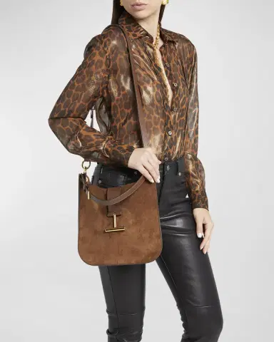 TOM FORD Tara Small Hobo Crossbody in Suede | Thumbnail 4