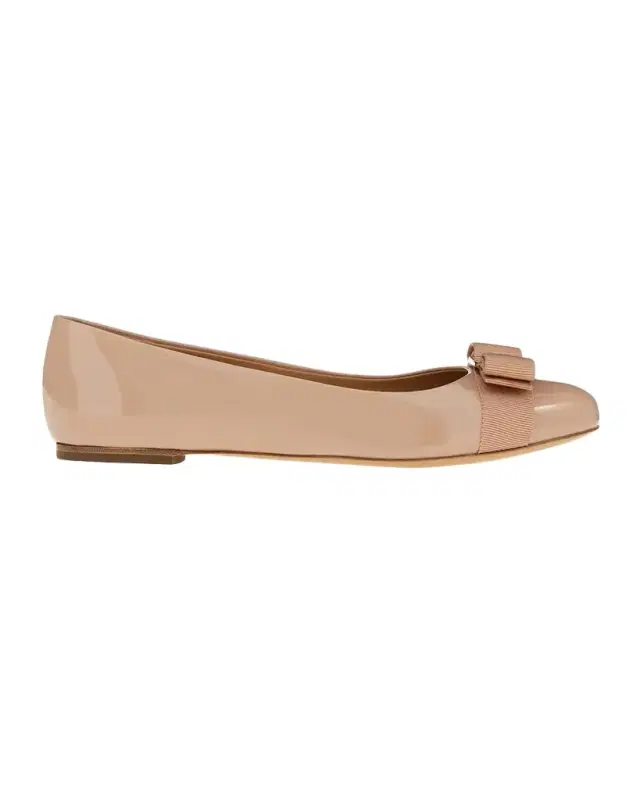 Ferragamo Varina Patent Leather Bow Ballerina Flats