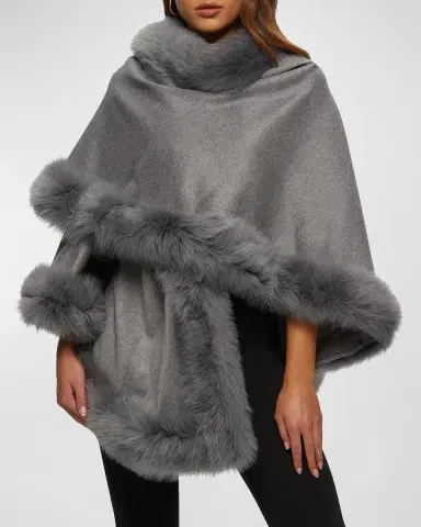 Gorski Cashmere Capelet with Lamb Shearling Trim | Thumbnail 3