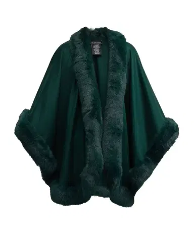 Sofia Cashmere Cashmere Cape With Faux Fur Trim | Thumbnail 1