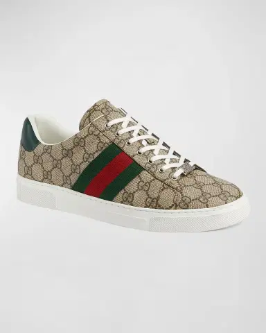 Gucci Men's Ace Low-Top Sneakers with Web | Thumbnail 2