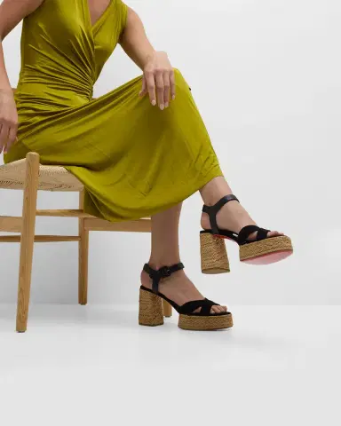 Christian Louboutin 70mm Calakala Leather Crisscross Espadrille Sandals | Thumbnail 1 Christian Louboutin 70mm Calakala Leather Crisscross Espadrille Sandals | Thumbnail 1
