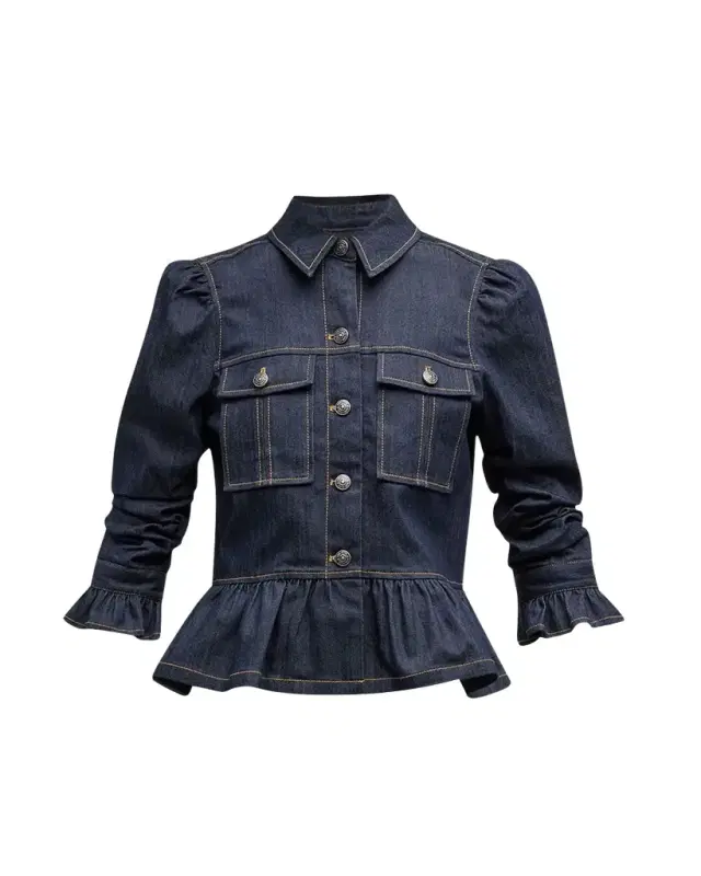 Cinq a Sept Delanie Scrunched-Sleeve Peplum Denim Jacket