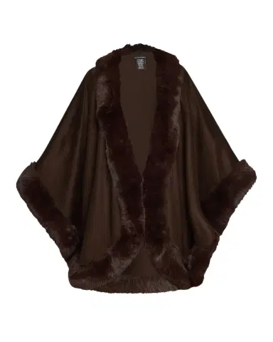 Sofia Cashmere Cashmere Cape With Faux Fur Trim | Thumbnail 1