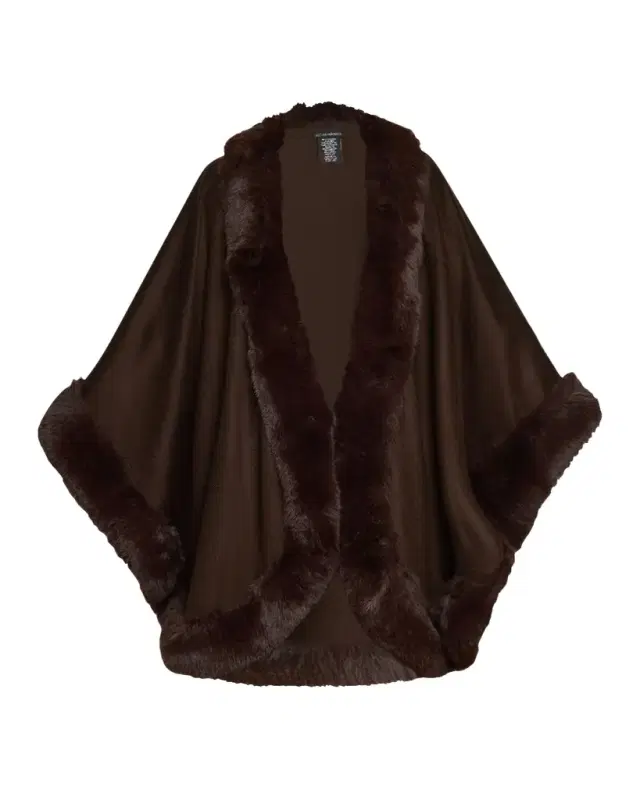 Sofia Cashmere Cashmere Cape With Faux Fur Trim