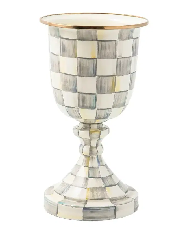 MacKenzie-Childs Sterling Check Enamel Pedestal Vase