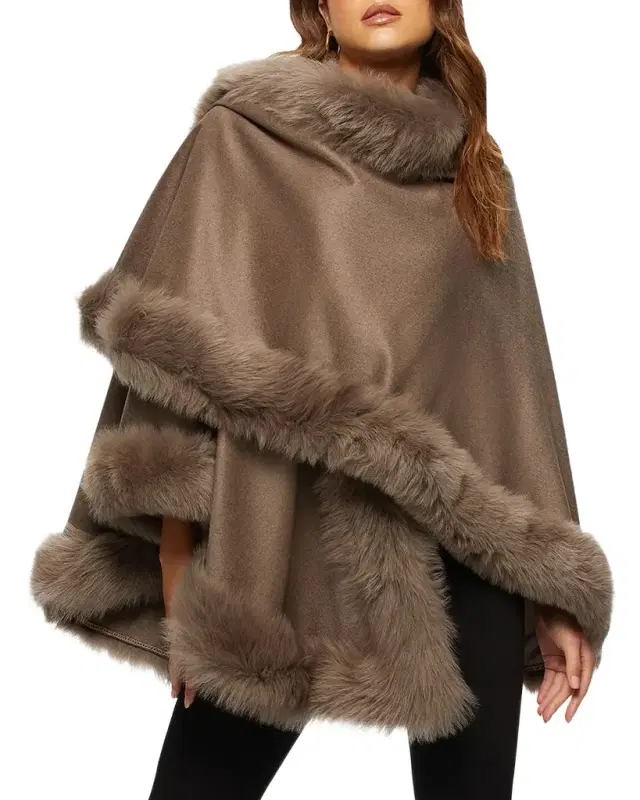 Gorski Cashmere Cape With Toscana Shearling Lamb Trim