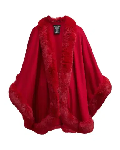 Sofia Cashmere Cashmere Cape With Faux Fur Trim | Thumbnail 1