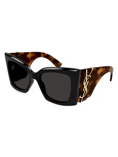 Saint Laurent Women's Monogram Acetate 54MM Blaze Rectangular Sunglasses - Black Havana Grey | Thumbnail 1 Saint Laurent Women's Monogram Acetate 54MM Blaze Rectangular Sunglasses - Black Havana Grey | Thumbnail 1
