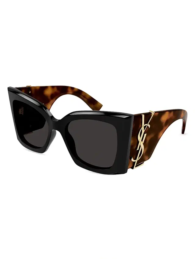 Saint Laurent Women's Monogram Acetate 54MM Blaze Rectangular Sunglasses - Black Havana Grey