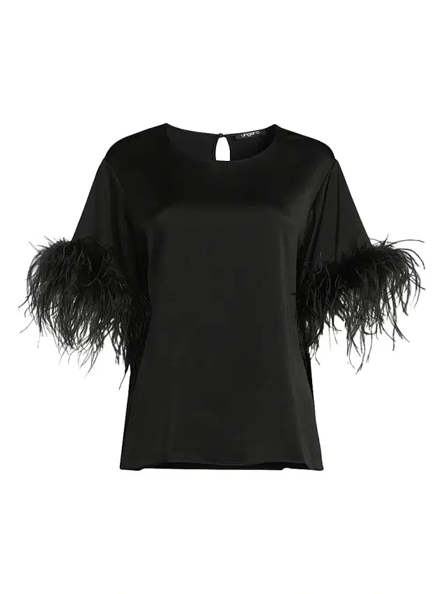 Ungaro Women's Aria Feather-Trim Satin Blouse - Black