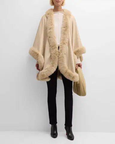Sofia Cashmere Cashmere Cape With Faux Fur Trim | Thumbnail 2
