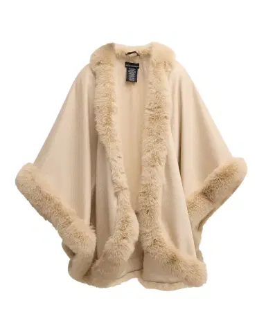 Sofia Cashmere Cashmere Cape With Faux Fur Trim | Thumbnail 1