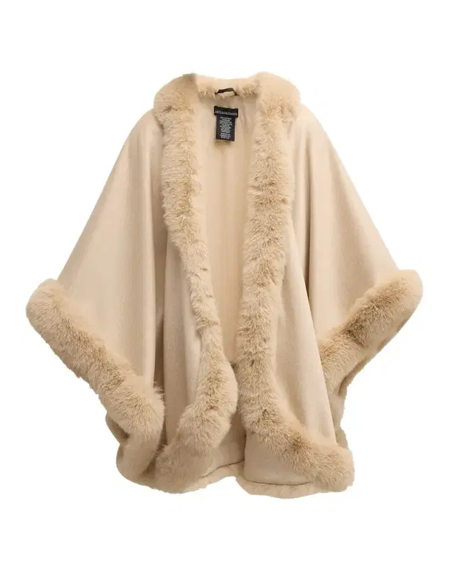 Sofia Cashmere Cashmere Cape With Faux Fur Trim