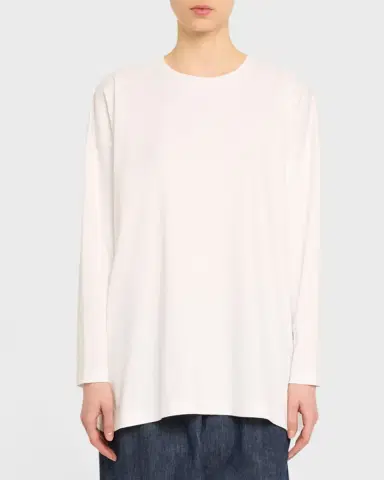 Eskandar Side Panelled Round Neck Long Sleeve T-Shirt (Mid Plus Length) | Thumbnail 2