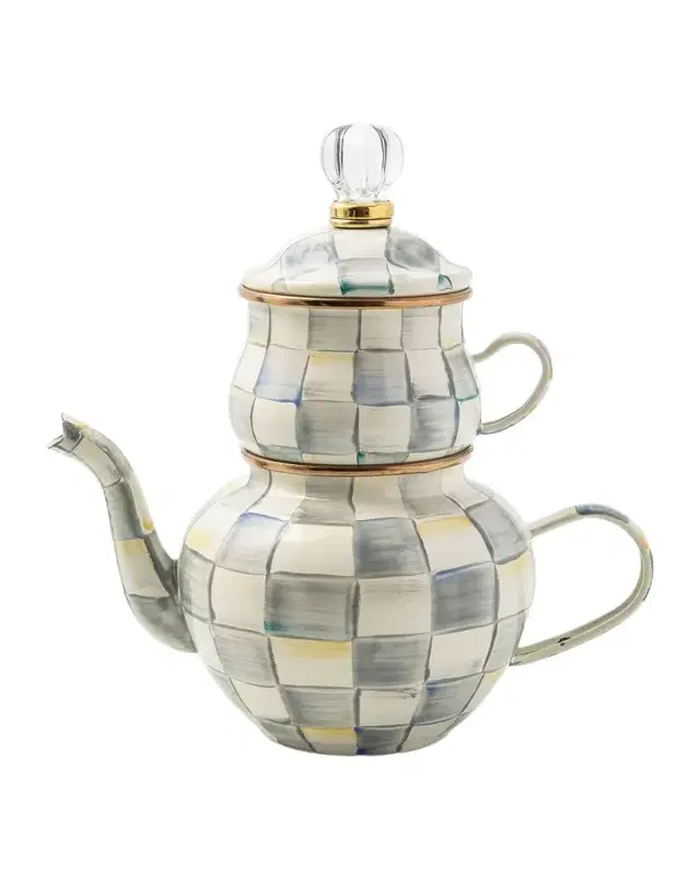 MacKenzie-Childs Sterling Check Enamel High Tea