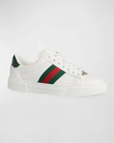 Gucci Ace Leather Web Low-Top Sneakers | Thumbnail 2