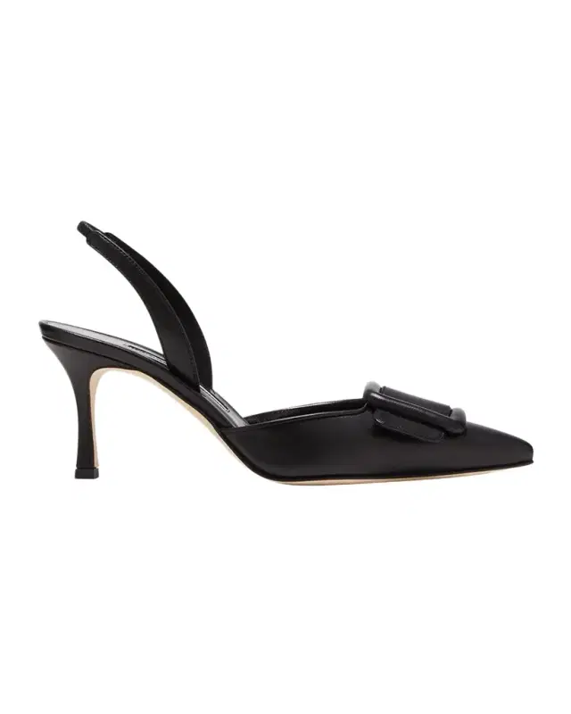 Manolo Blahnik Maysli Leather Buckle Halter Pumps