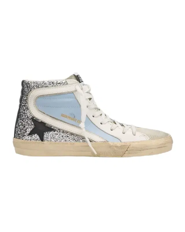 Golden Goose Slide Mid-Top Glitter Leather Sneakers