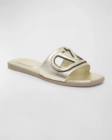Valentino Garavani VLogo Metallic Flat Slide Sandals | Thumbnail 3
