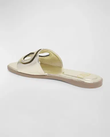 Valentino Garavani VLogo Metallic Flat Slide Sandals | Thumbnail 4