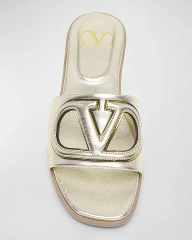 Valentino Garavani VLogo Metallic Flat Slide Sandals | Thumbnail 5