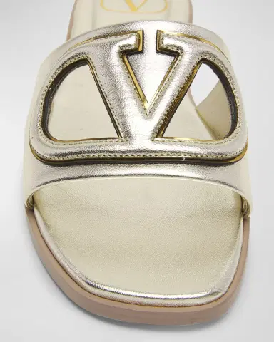 Valentino Garavani VLogo Metallic Flat Slide Sandals | Thumbnail 6