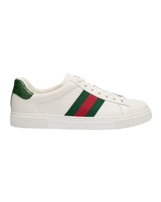 Gucci Men 's Ace Leather Web Low-Top Sneakers