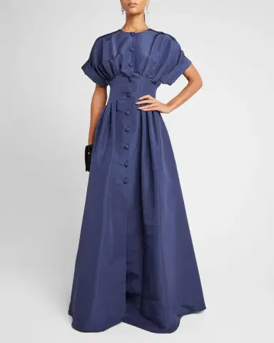 Carolina Herrera Corset-Waist Short-Sleeve Button-Front Gown | Thumbnail 2 Carolina Herrera Corset-Waist Short-Sleeve Button-Front Gown | Thumbnail 2