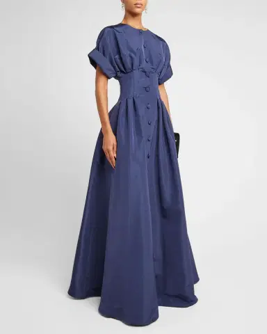 Carolina Herrera Corset-Waist Short-Sleeve Button-Front Gown | Thumbnail 3 Carolina Herrera Corset-Waist Short-Sleeve Button-Front Gown | Thumbnail 3