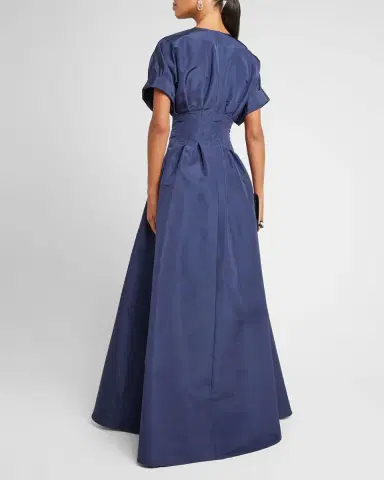 Carolina Herrera Corset-Waist Short-Sleeve Button-Front Gown | Thumbnail 4 Carolina Herrera Corset-Waist Short-Sleeve Button-Front Gown | Thumbnail 4