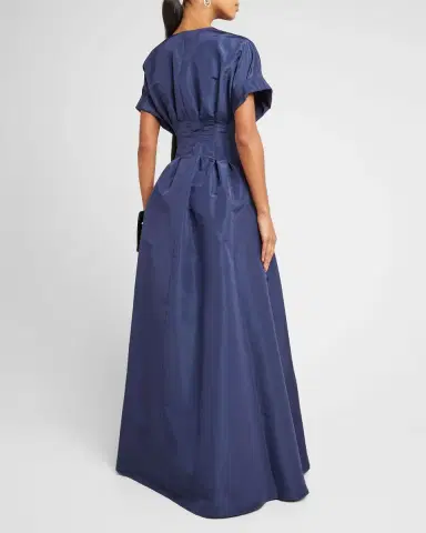 Carolina Herrera Corset-Waist Short-Sleeve Button-Front Gown | Thumbnail 6 Carolina Herrera Corset-Waist Short-Sleeve Button-Front Gown | Thumbnail 6