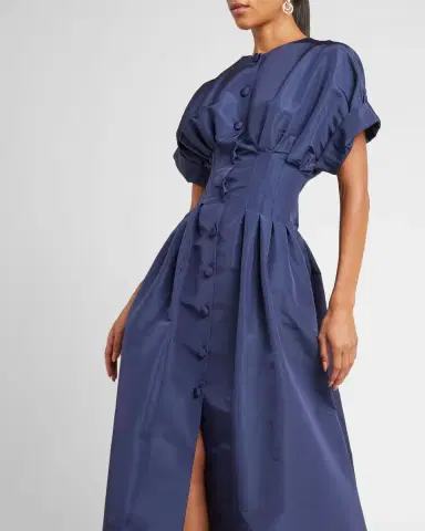 Carolina Herrera Corset-Waist Short-Sleeve Button-Front Gown | Thumbnail 7 Carolina Herrera Corset-Waist Short-Sleeve Button-Front Gown | Thumbnail 7