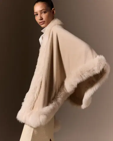 Gorski Cashmere Capelet with Lamb Shearling Trim | Thumbnail 4