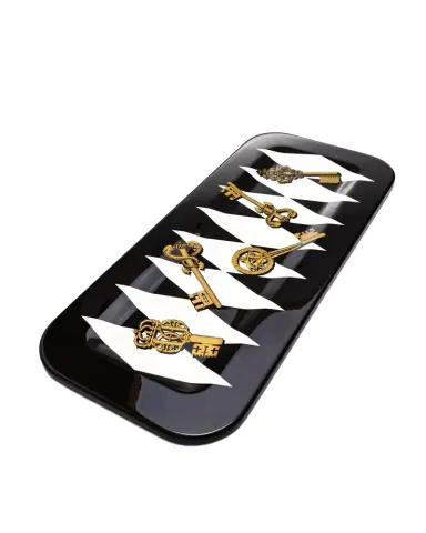 FORNASETTI Chiavi Gold and Rombi Tray - 25x60 cm | Thumbnail 1