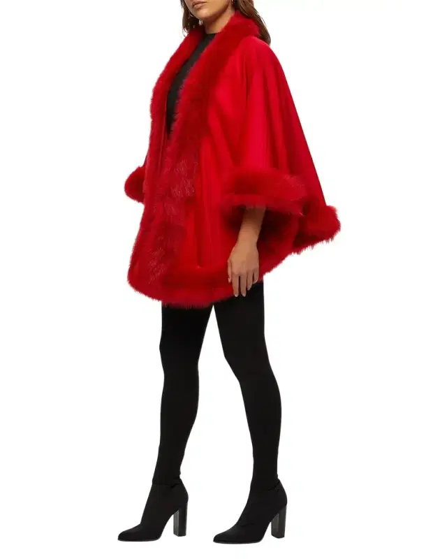 Gorski Cashmere Capelet with Lamb Shearling Trim