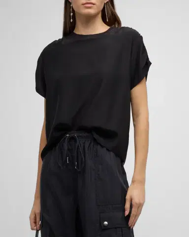 Cinq à Sept Lorainne Short Ruched-Sleeve Silk Top | Thumbnail 4 Cinq à Sept Lorainne Short Ruched-Sleeve Silk Top | Thumbnail 4