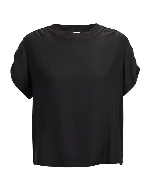 Lorainne Short Ruched-Sleeve Silk Top